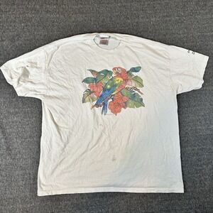 Oneita Vintage Parrot Shirt Camp Bluebird 1998 White Mens XL California‎ Cancer